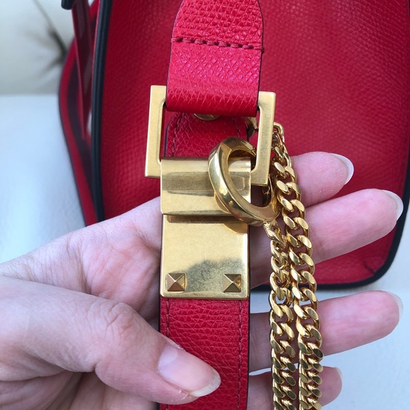 New Valentino VSLING Lipstick Red Leather Bag Satchel Medium Rockstud Perfect - Picture 5 of 16